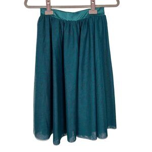 Modcloth S Teal Midi Skirt With Tulle Mesh Overlay Fairycore Artsy
